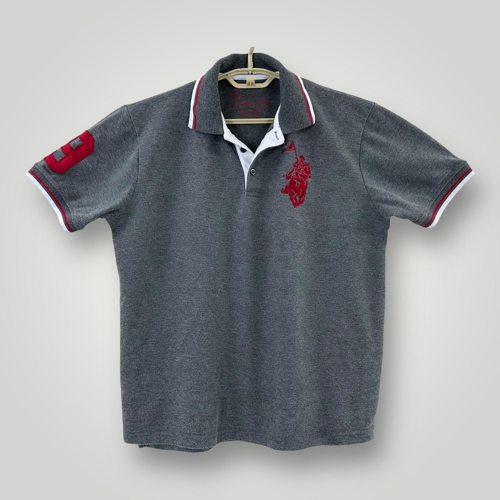 Franky Max Polo Shirt Mens Size Gray Large Short Sleeve Big Pony Casual Golf